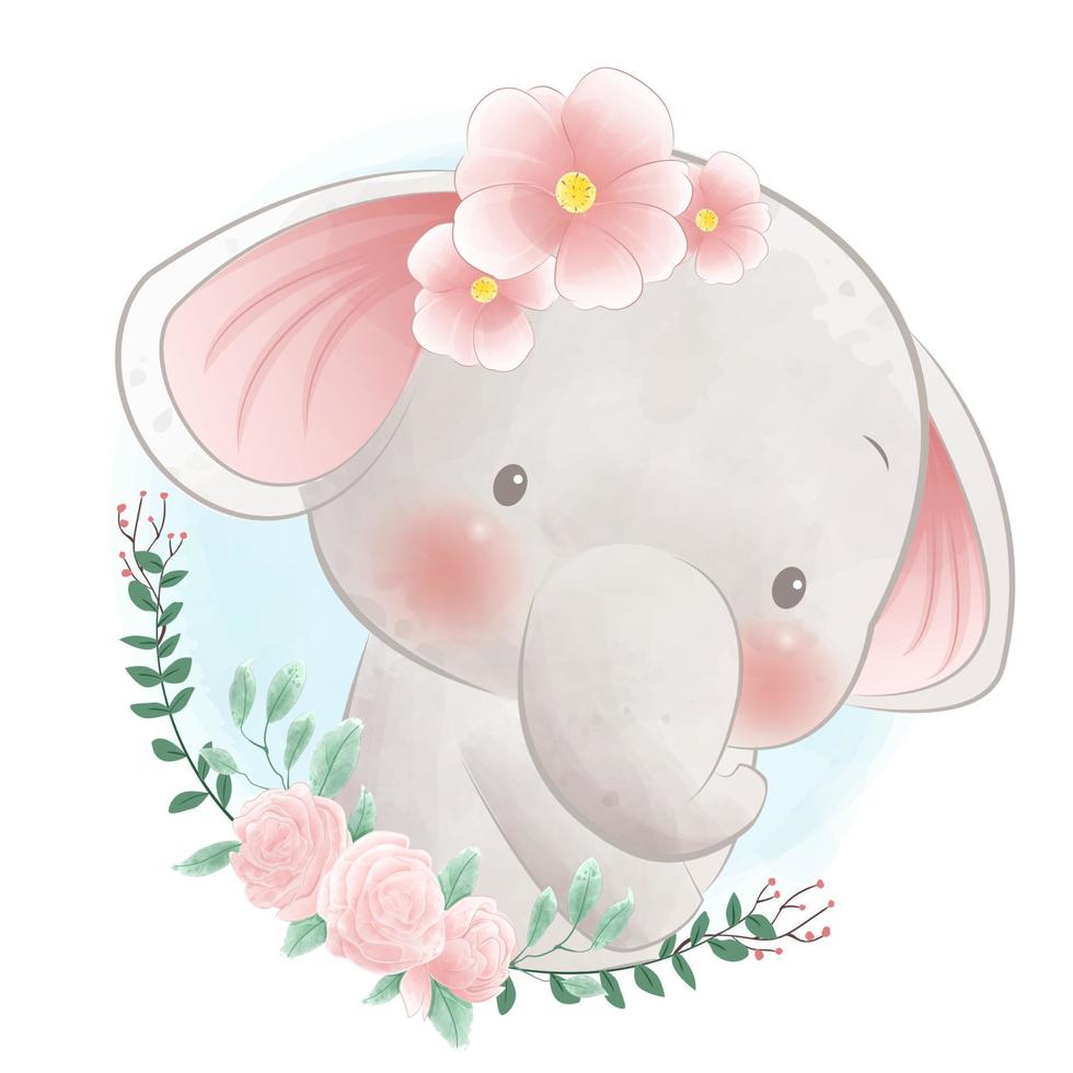 aquarel stijl schattige baby olifant vectorillustratie vector