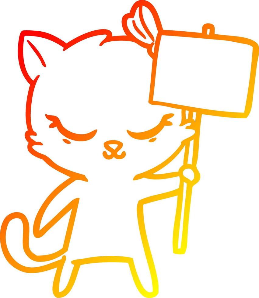 warme gradiënt lijntekening schattige cartoon kat met teken vector