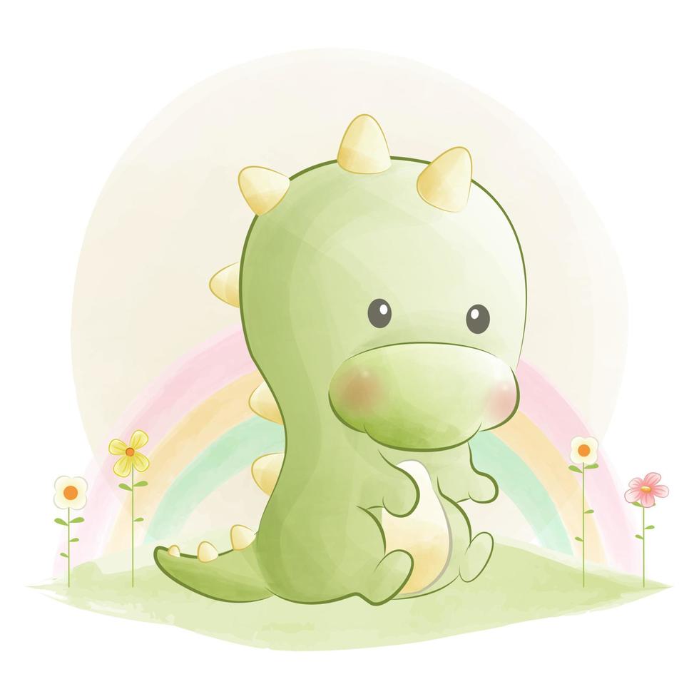 schattige baby dino aquarel illustratie vector