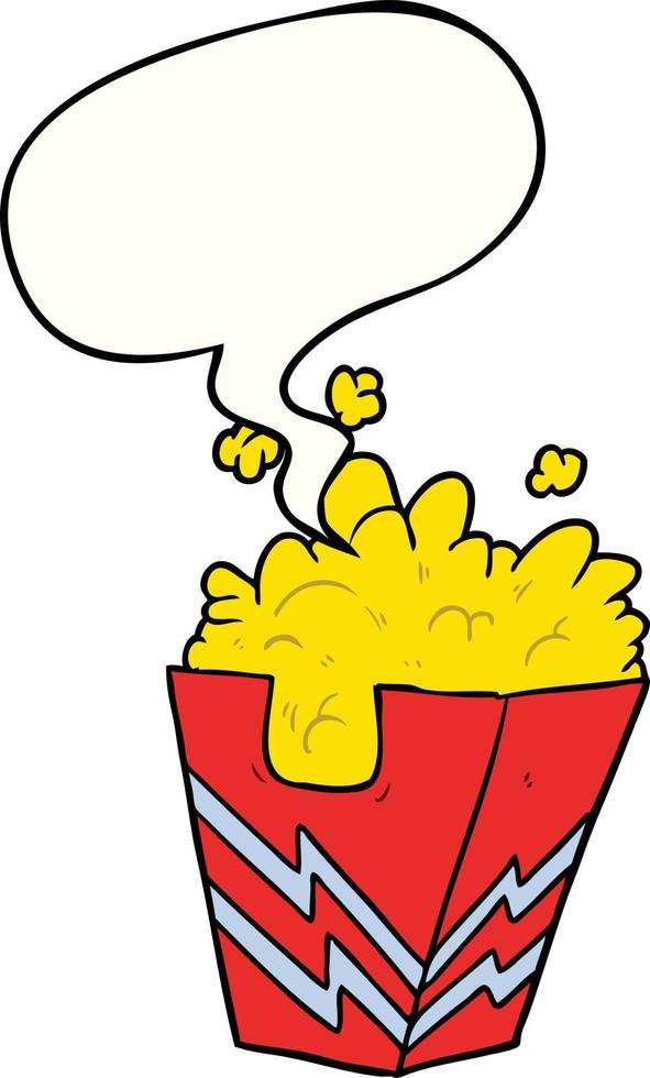 cartoon doos popcorn en tekstballon vector
