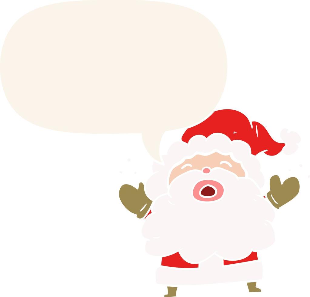 cartoon kerstman schreeuwen in frustratie en tekstballon in retro stijl vector