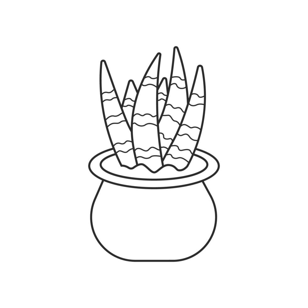 leuke kamerplant in pot. potplant in zwarte lineaire tekenstijl. vectorillustratie geïsoleerd op een witte achtergrond vector