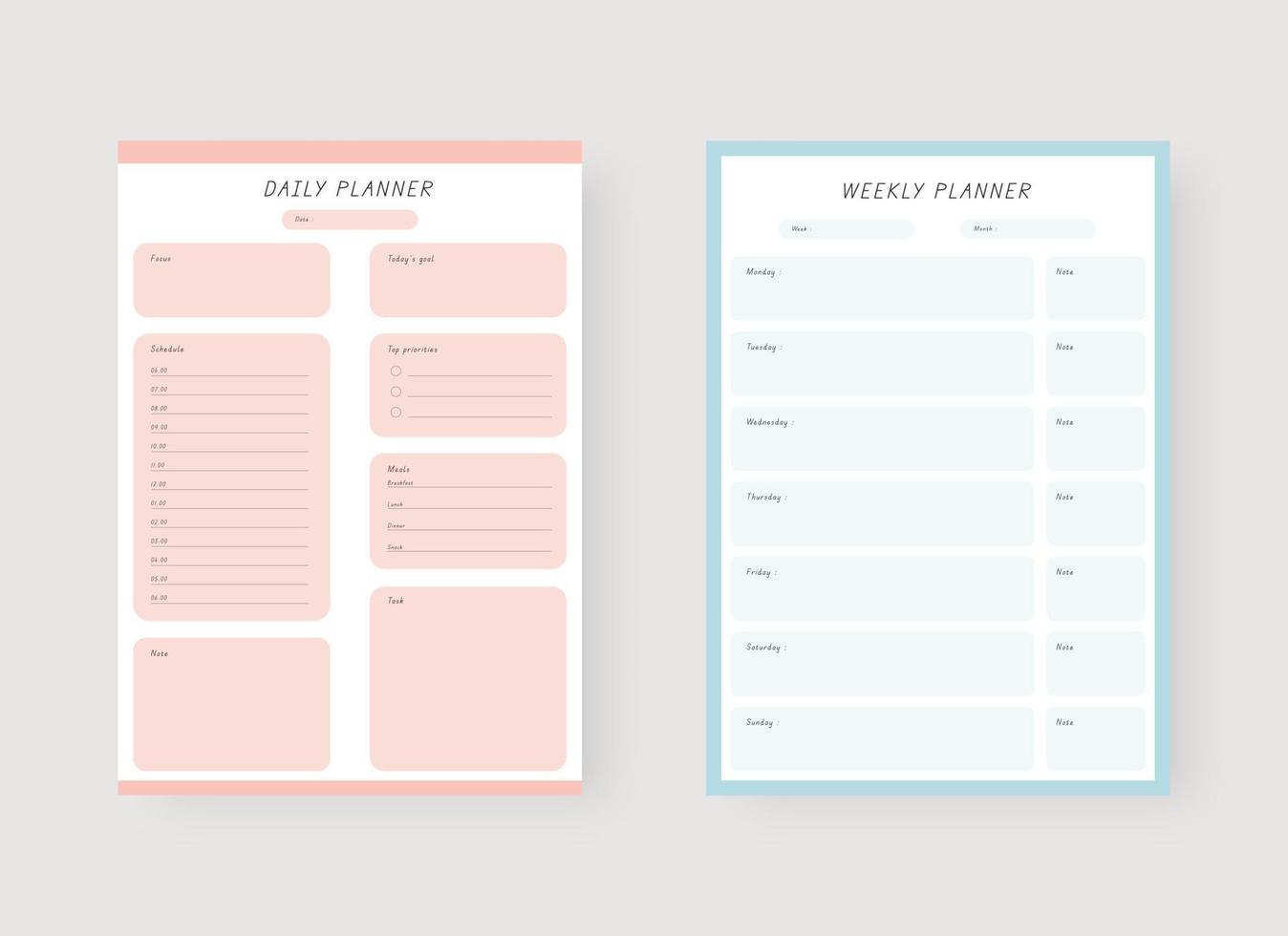 dagelijkse en wekelijkse planner sjabloon. set van planner en takenlijst. moderne planner sjabloon set. vectorillustratie. vector