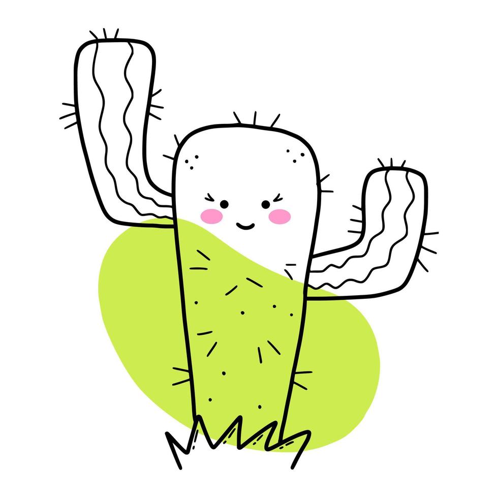 schattige cactus met gezicht. doodle pictogram. ansichtkaart decorelement. bloem in pot. vector