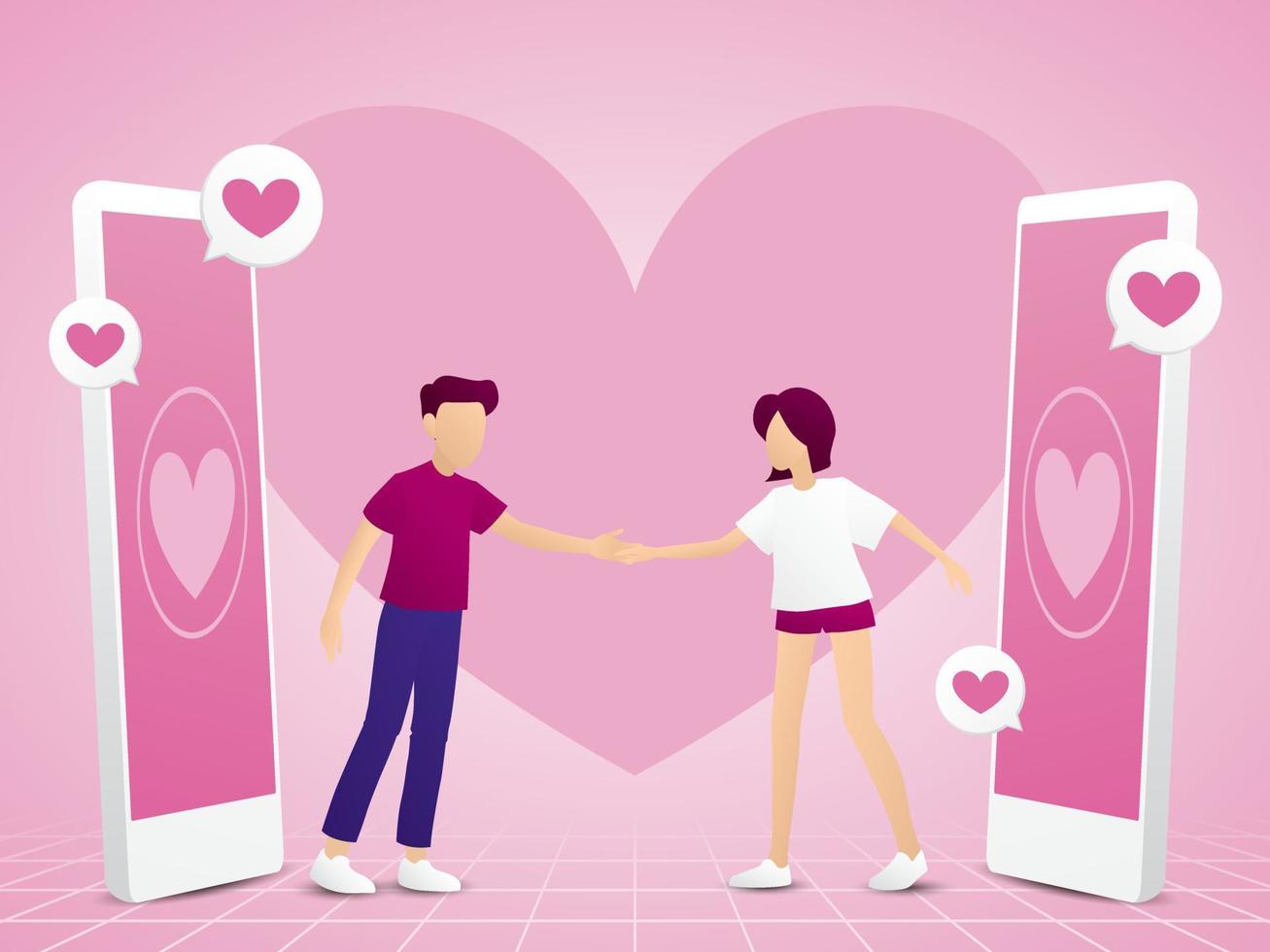 een man gaat uit op een date met een vrouw van online dating illustratie vector