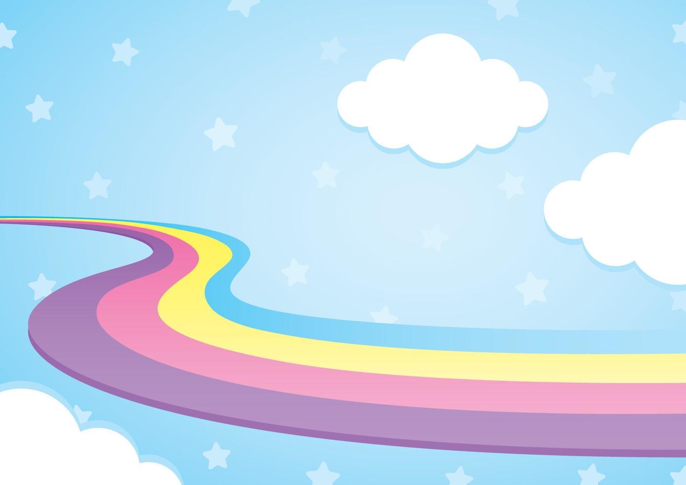 leuke kleurrijke kawaii-regenboogmanier met wolk op blauwe hemelillustratievector vector