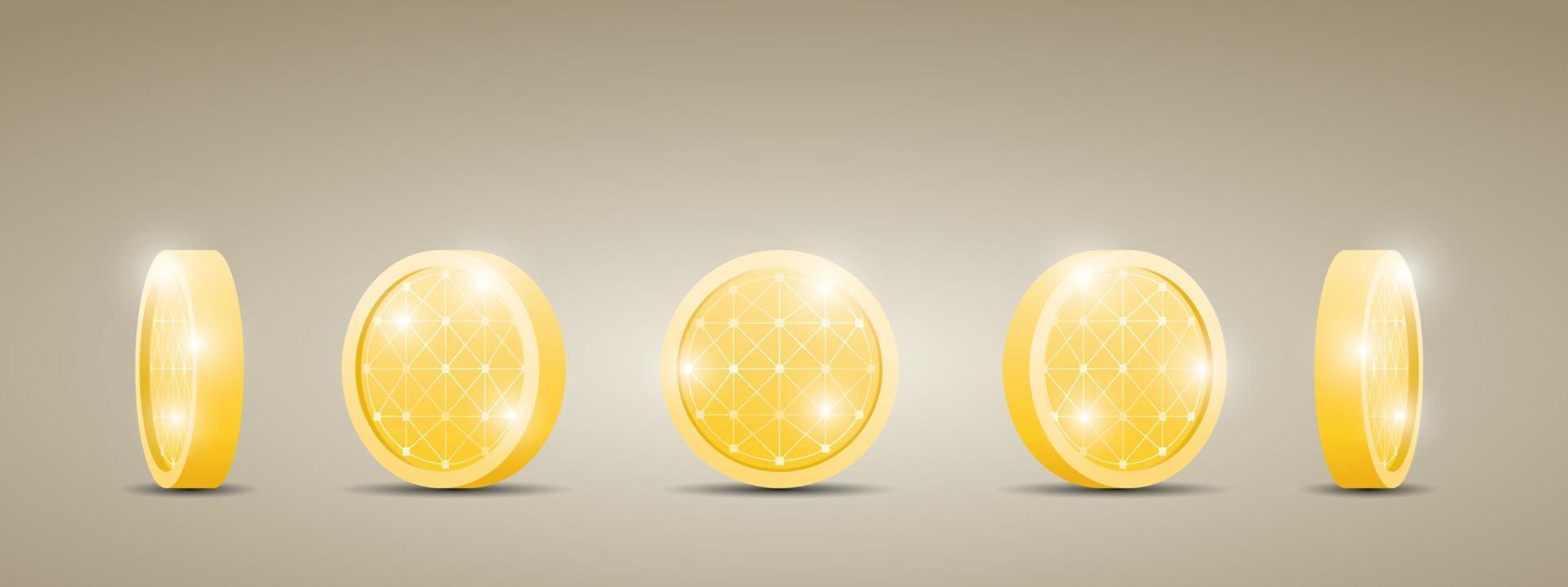 luxe gouden munt of token in verschillende weergaven 3d illustratie vector