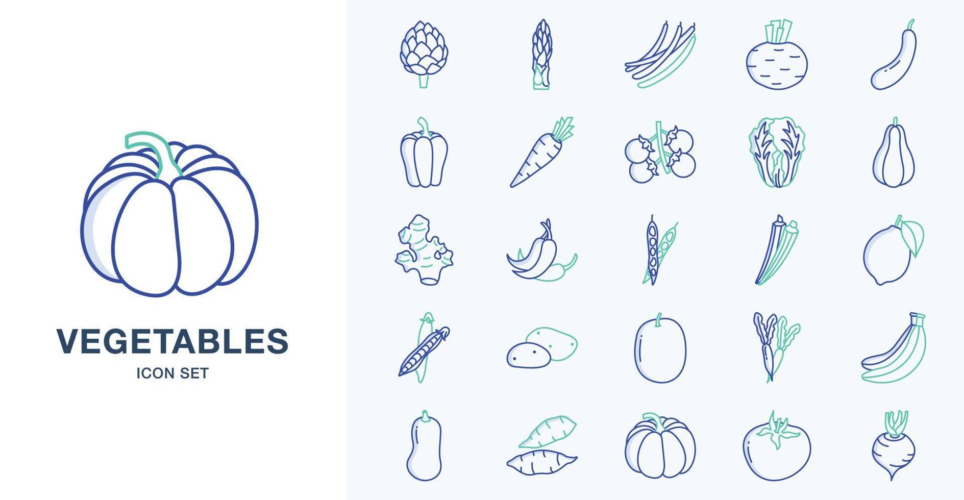 verse groenten schetsen gekleurde icon set vector