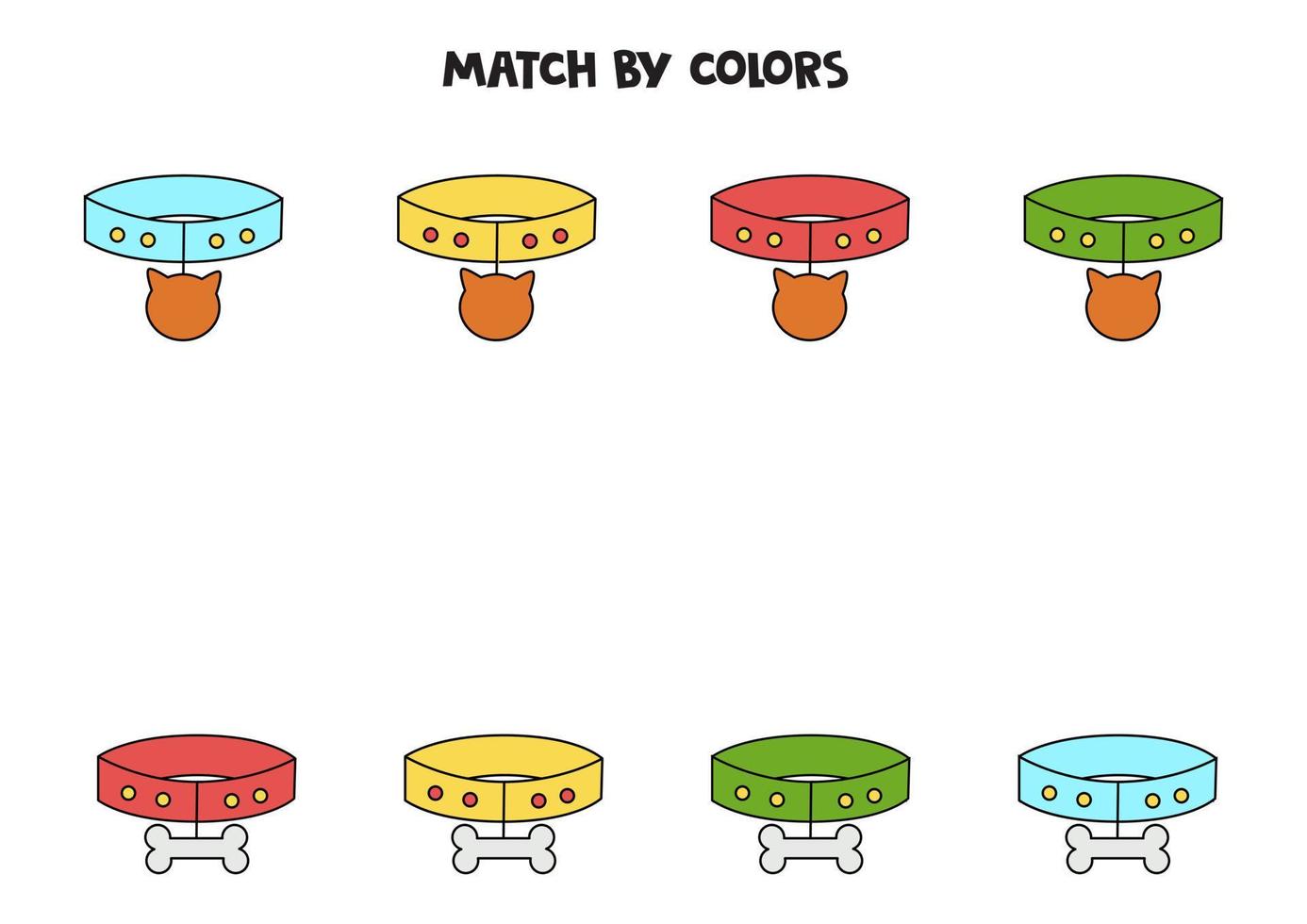 kleuraanpassingsspel voor kleuters. match halsbanden voor huisdieren op kleuren. vector