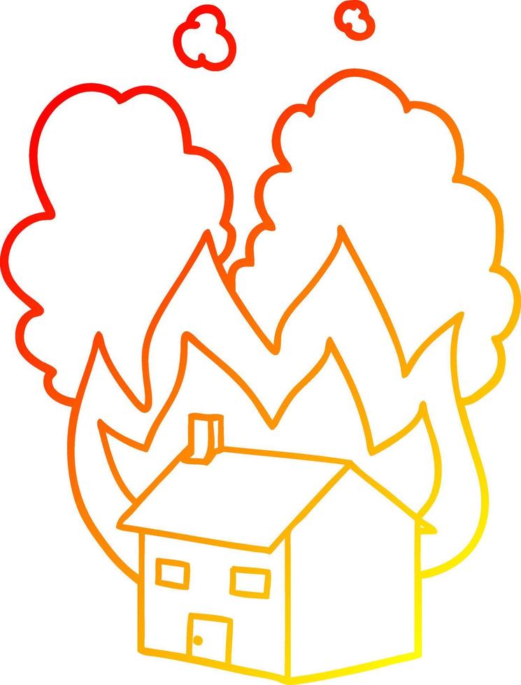 warme gradiënt lijntekening cartoon brandend huis vector