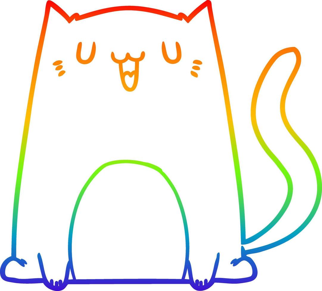 regenbooggradiënt lijntekening grappige cartoon kat vector