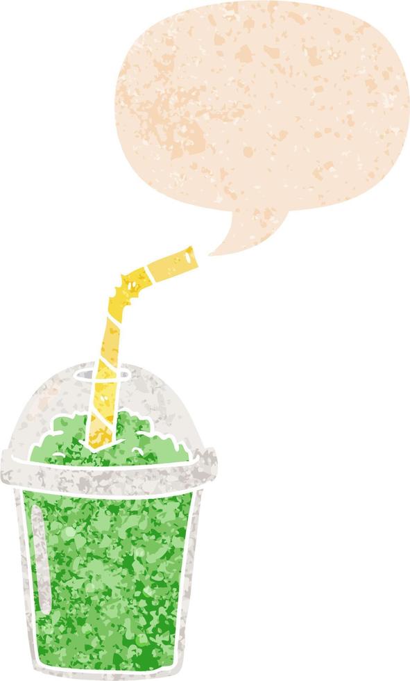 cartoon ijskoude smoothie en tekstballon in retro getextureerde stijl vector