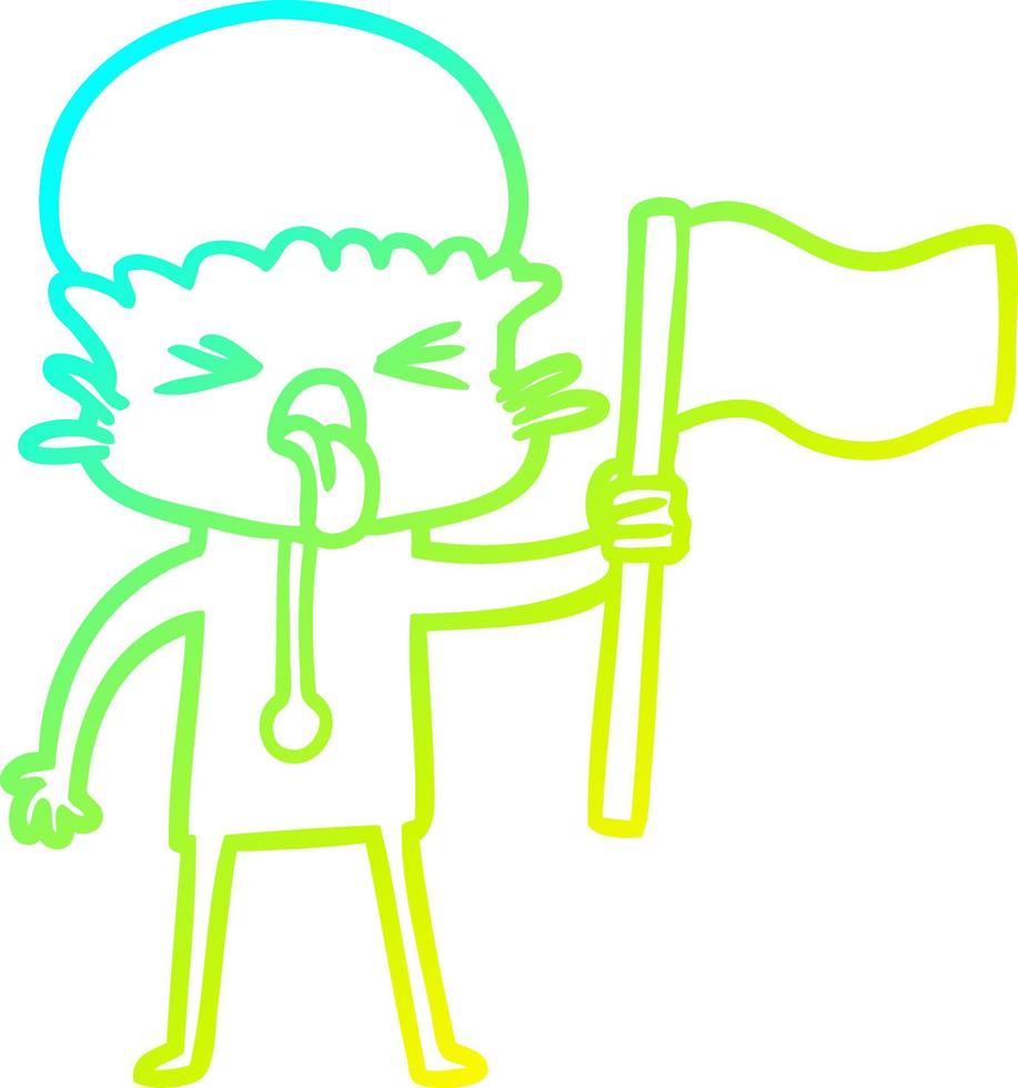 koude gradiënt lijntekening rare cartoon alien wuivende vlag vector