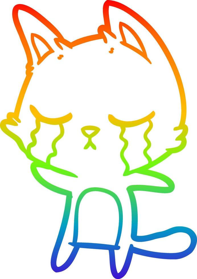 regenbooggradiënt lijntekening huilen cartoon kat vector