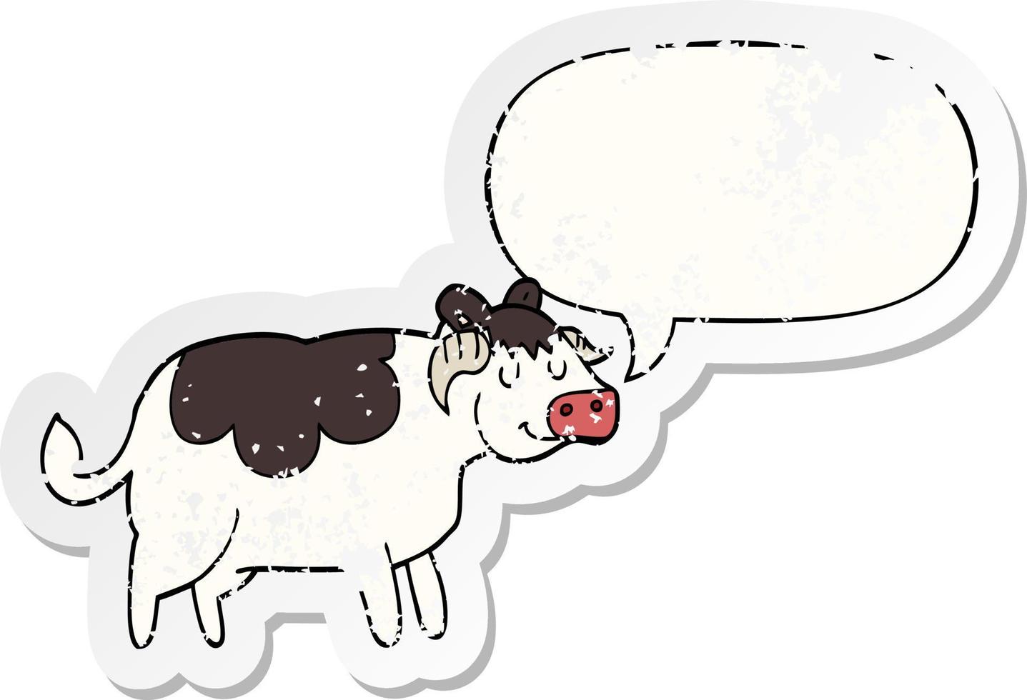 cartoon koe en tekstballon noodlijdende sticker vector