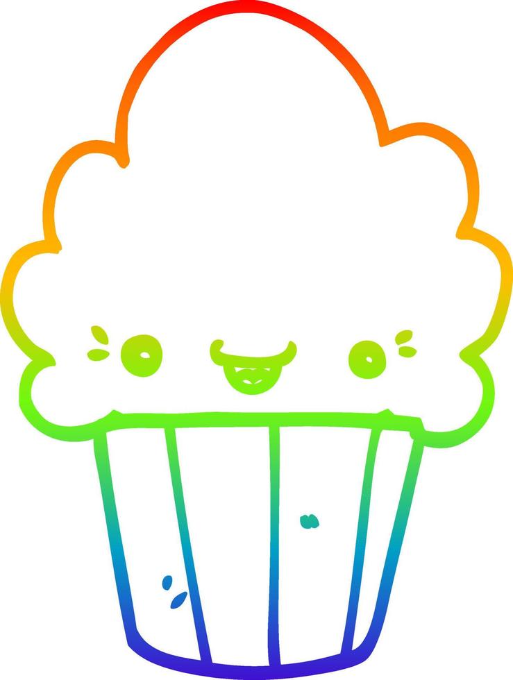 regenbooggradiënt lijntekening cartoon cupcake met gezicht vector