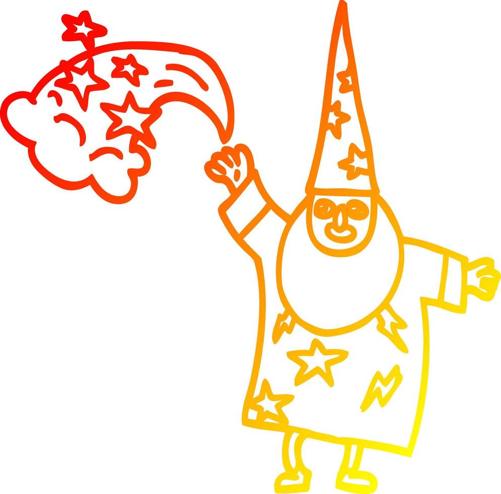 warme gradiënt lijntekening cartoon tovenaar casting spell vector