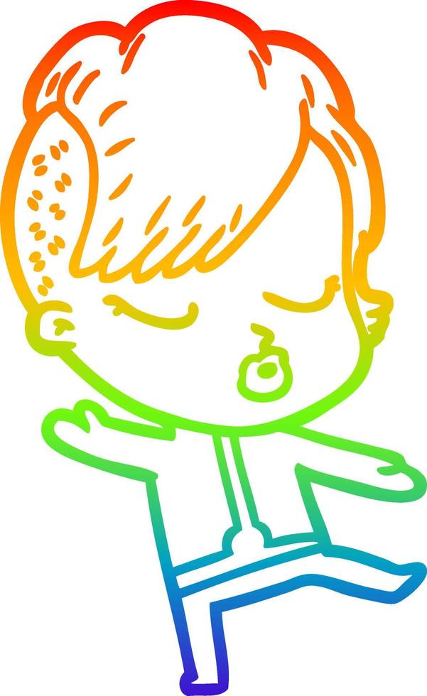 regenbooggradiënt lijntekening cartoon mooie hipster meisje vector