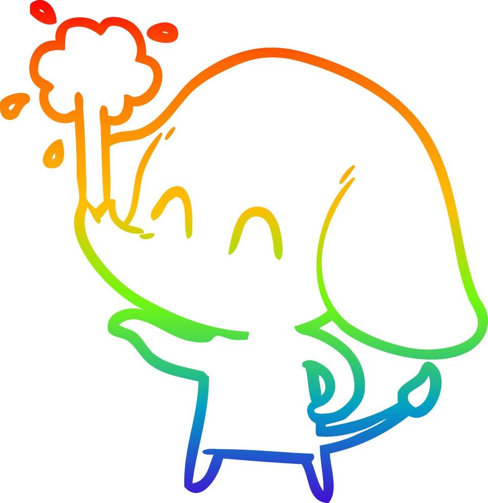 regenbooggradiënt lijntekening schattige cartoon olifant die water spuit vector