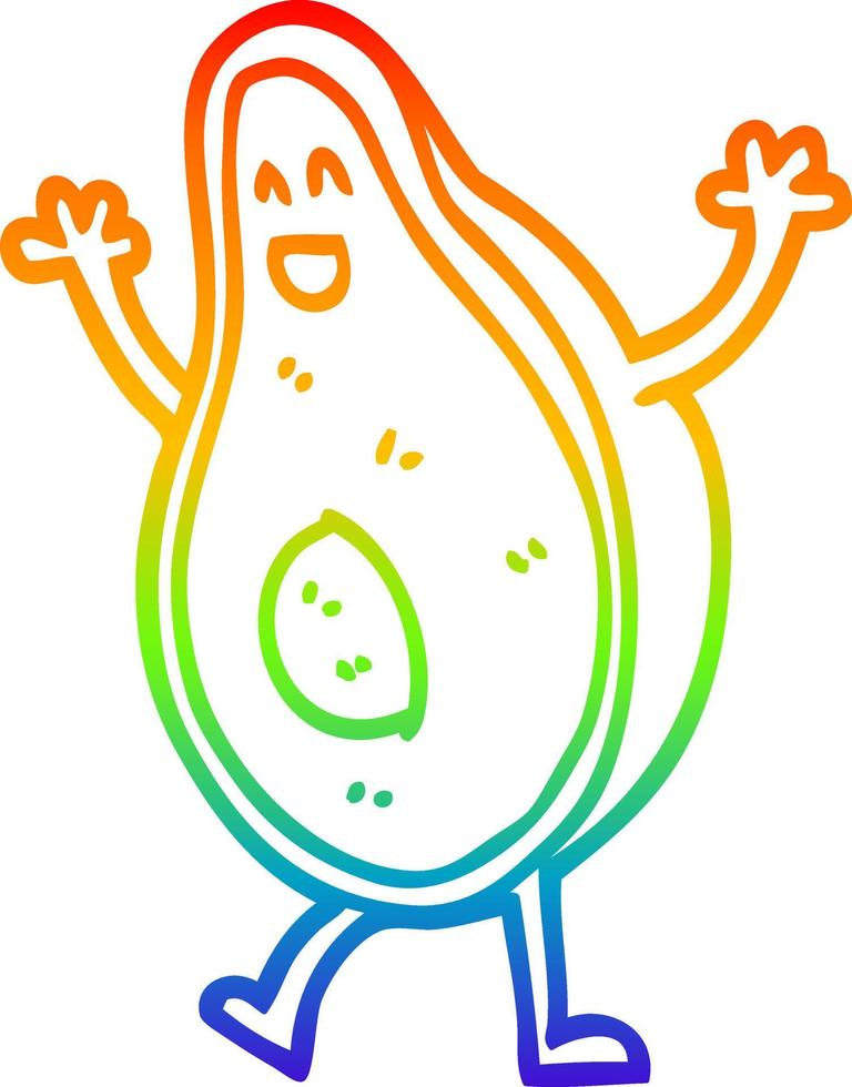 regenbooggradiënt lijntekening cartoon dansende avocado vector