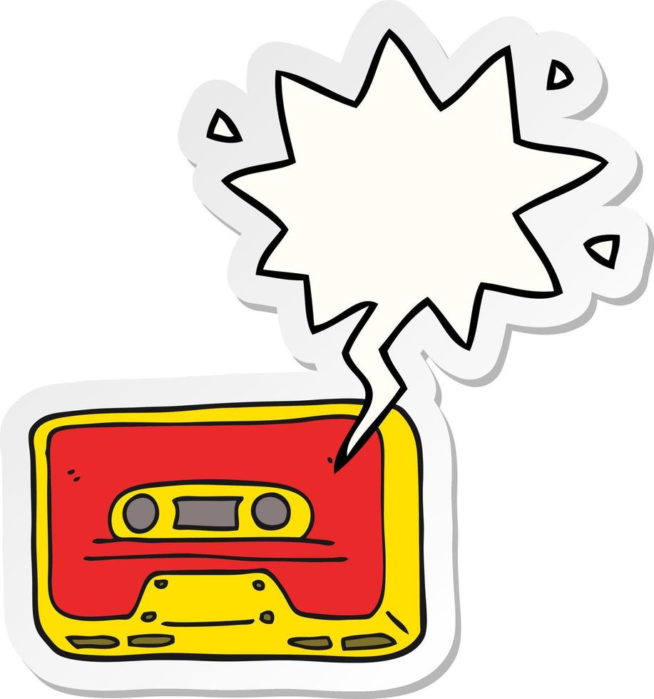 cartoon oude tape cassette en tekstballon sticker vector