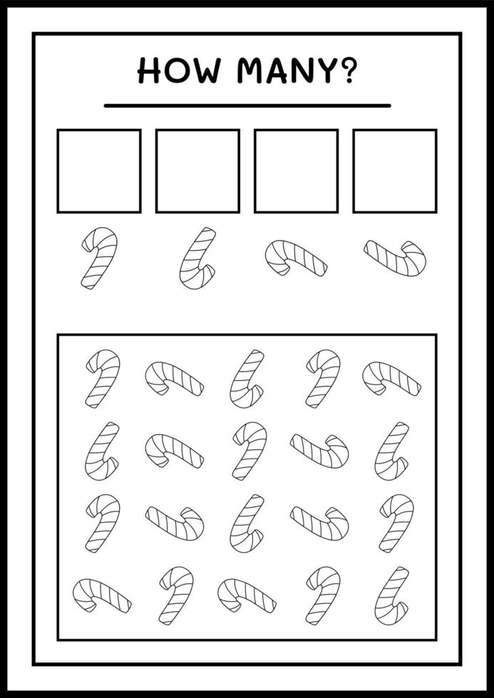 hoeveel snoep, spel voor kinderen. vectorillustratie, afdrukbaar werkblad vector