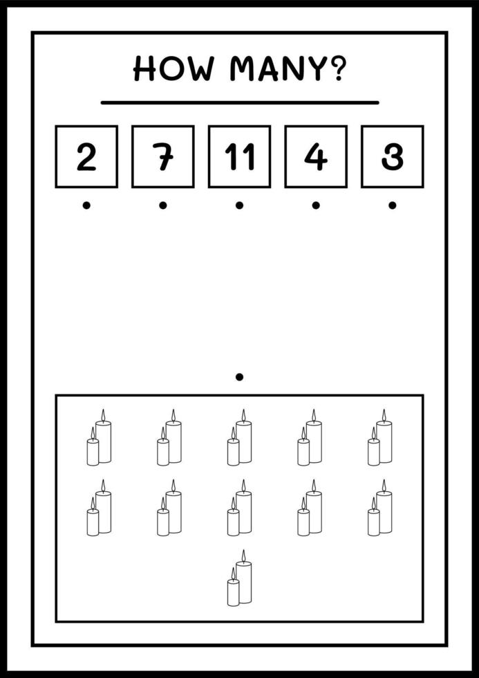 hoeveel kerstkaars, spel voor kinderen. vectorillustratie, afdrukbaar werkblad vector