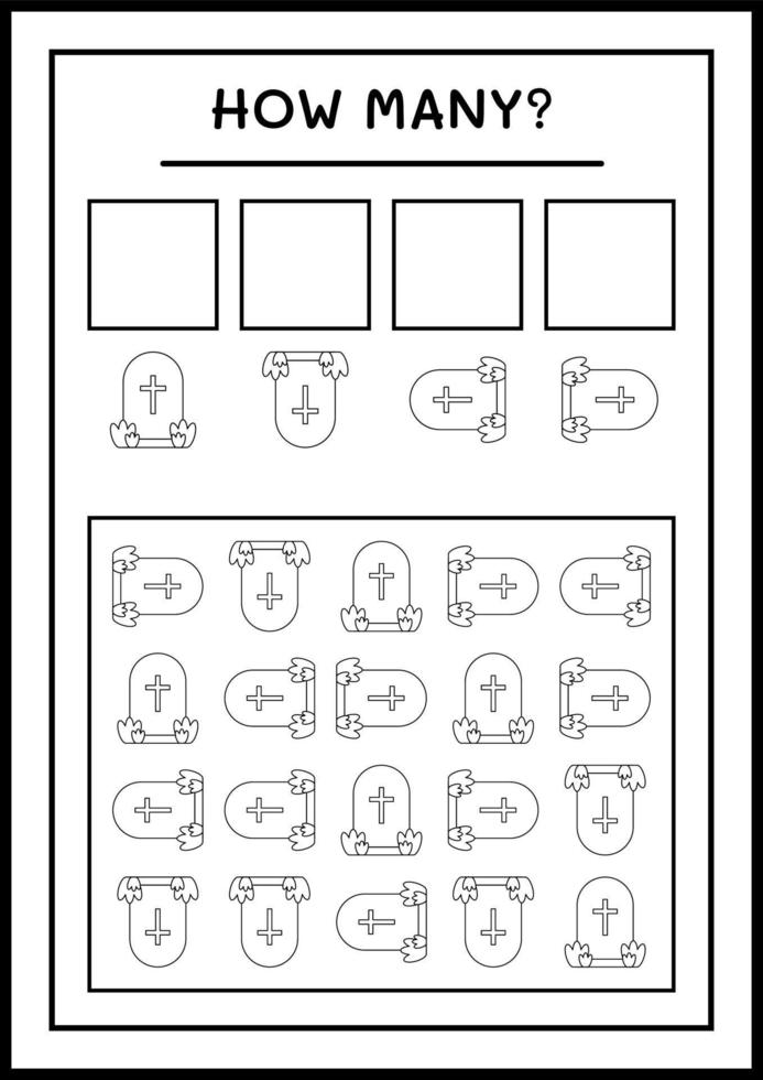 hoeveel grafsteen, spel voor kinderen. vectorillustratie, afdrukbaar werkblad vector