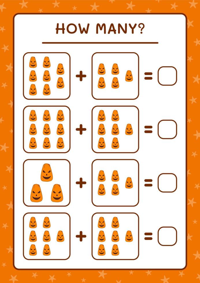 hoeveel pompoen, spel voor kinderen. vectorillustratie, afdrukbaar werkblad vector