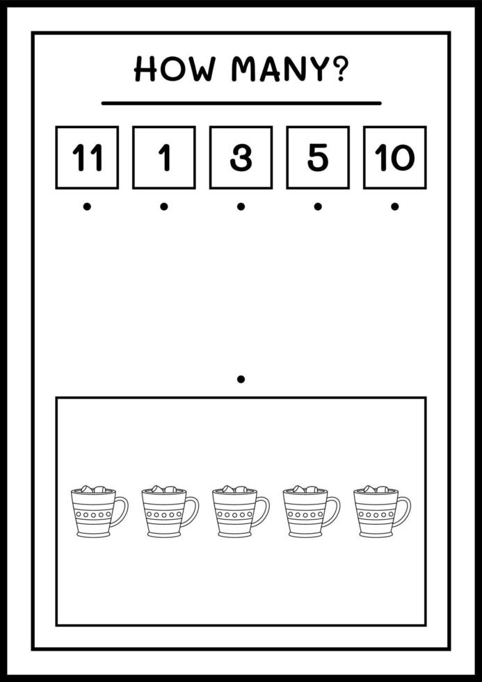 hoeveel kerstmok, spel voor kinderen. vectorillustratie, afdrukbaar werkblad vector
