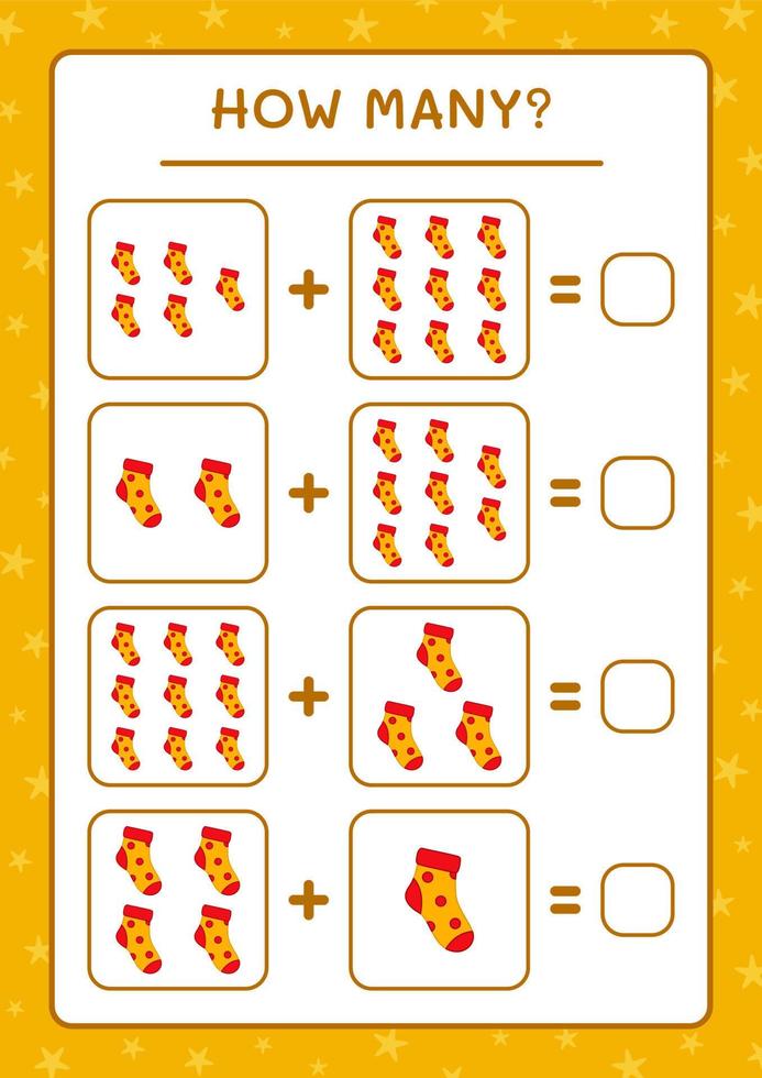 hoeveel kerstsokken, spel voor kinderen. vectorillustratie, afdrukbaar werkblad vector