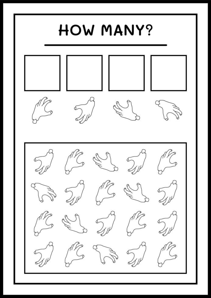 hoeveel zombiehand, spel voor kinderen. vectorillustratie, afdrukbaar werkblad vector