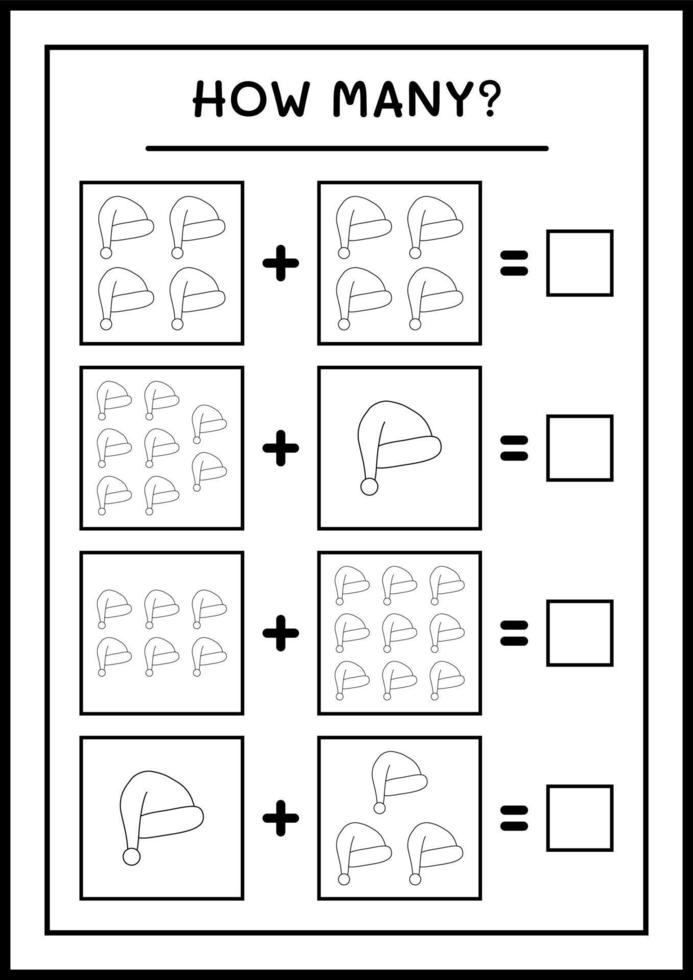 hoeveel kerstman hoed, spel voor kinderen. vectorillustratie, afdrukbaar werkblad vector