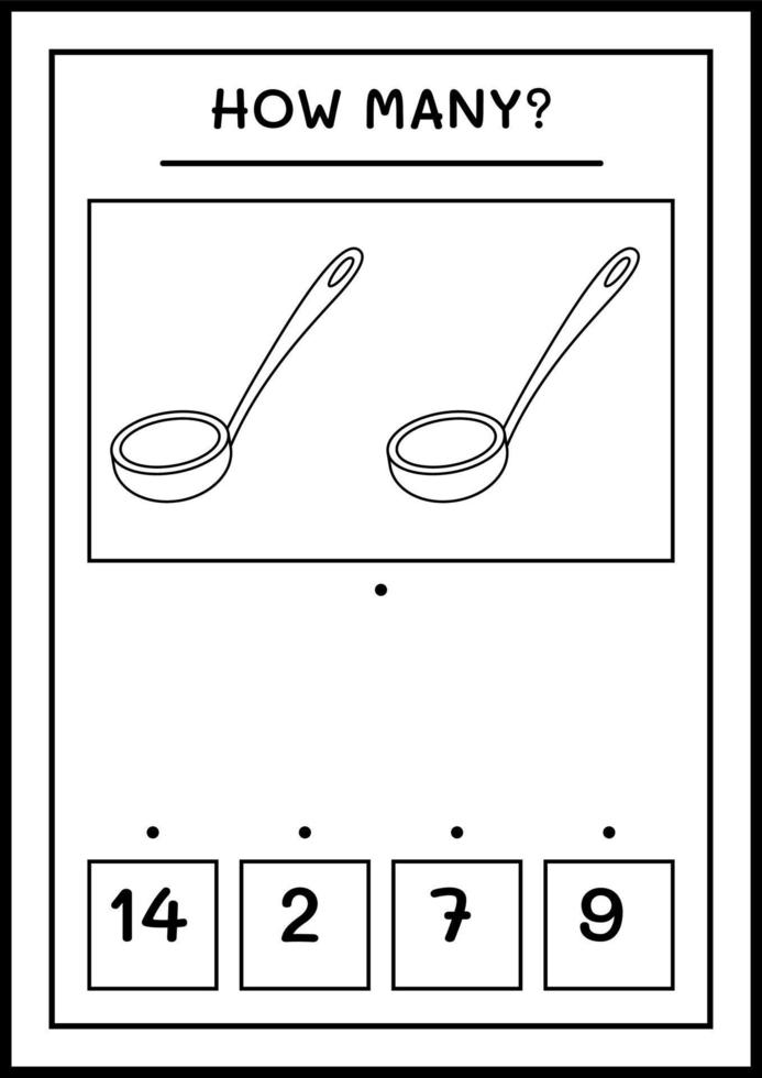 hoeveel pollepel, spel voor kinderen. vectorillustratie, afdrukbaar werkblad vector