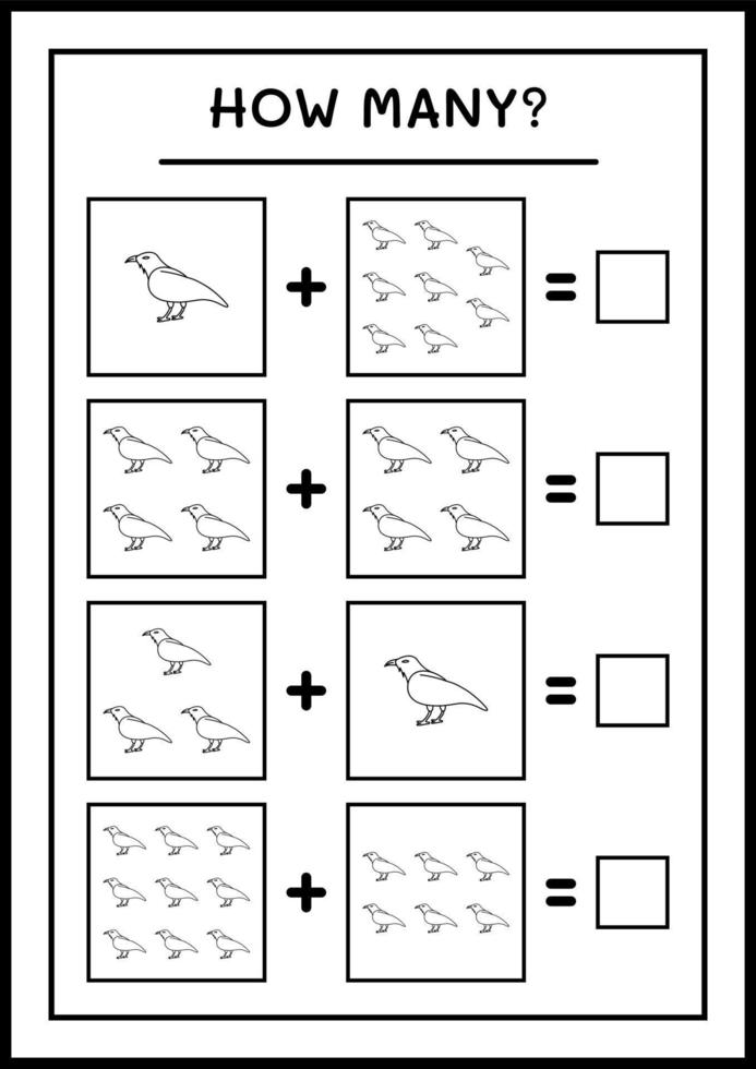 hoeveel raaf, spel voor kinderen. vectorillustratie, afdrukbaar werkblad vector