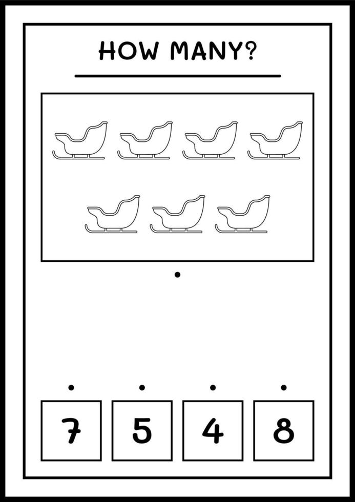 hoeveel kerstman slee, spel voor kinderen. vectorillustratie, afdrukbaar werkblad vector