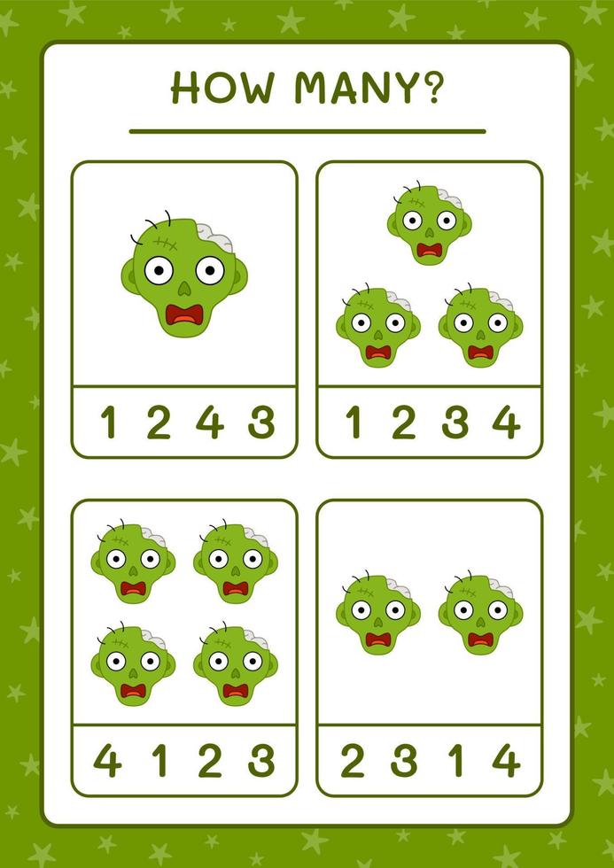 hoeveel zombie, spel voor kinderen. vectorillustratie, afdrukbaar werkblad vector