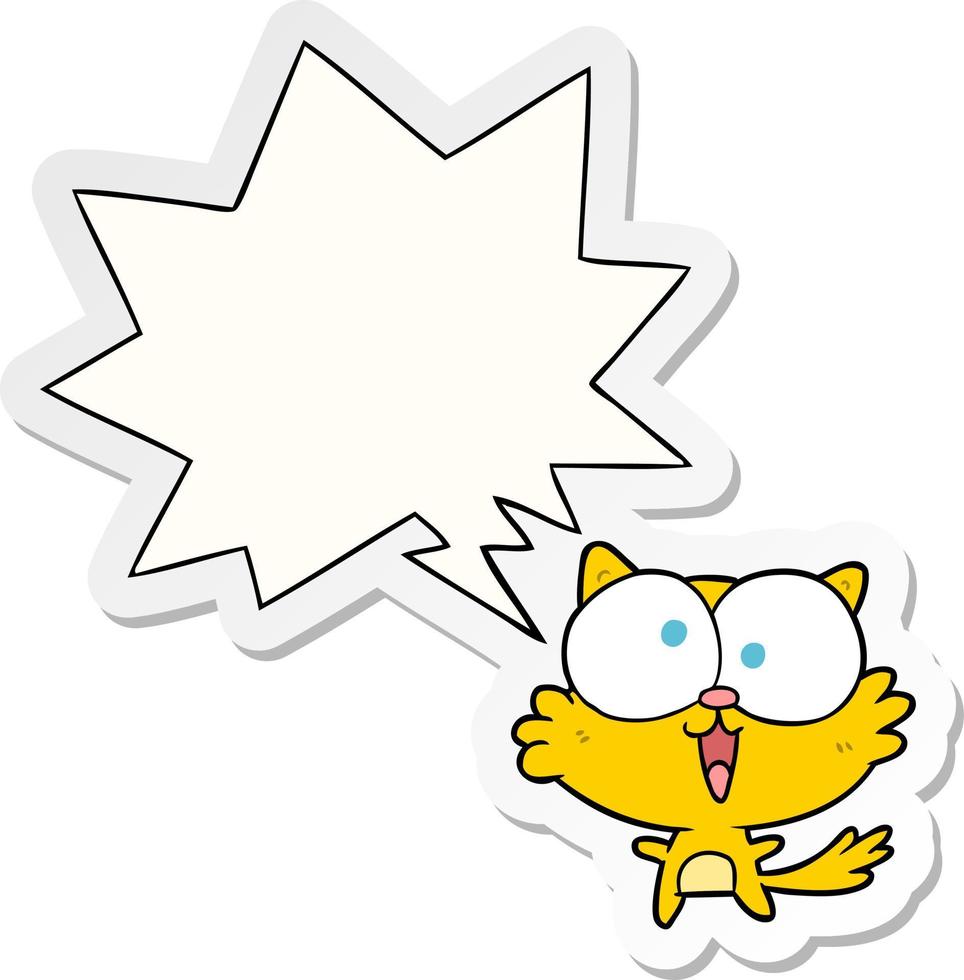 leuke cartoon gekke kat en tekstballon sticker vector