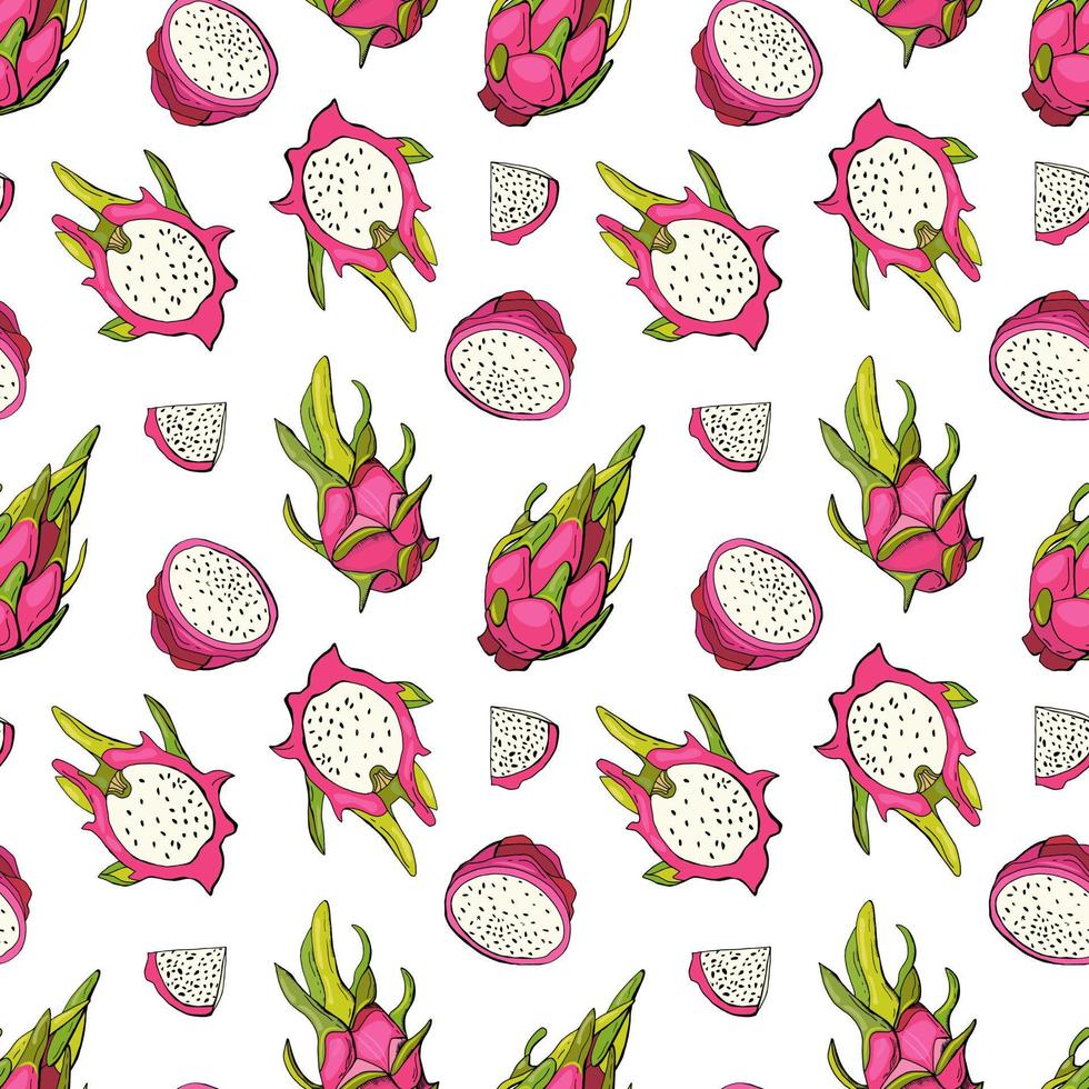 rode drakenvrucht. fruit naadloos patroon met pitahaya's. ontwerp voor stof, textiel, behang, verpakking. vector