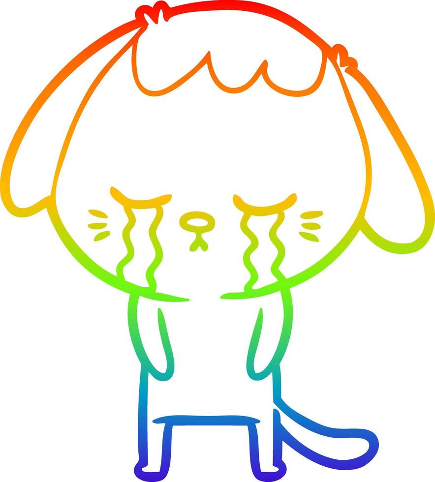 regenbooggradiënt lijntekening schattige puppy huilende cartoon vector