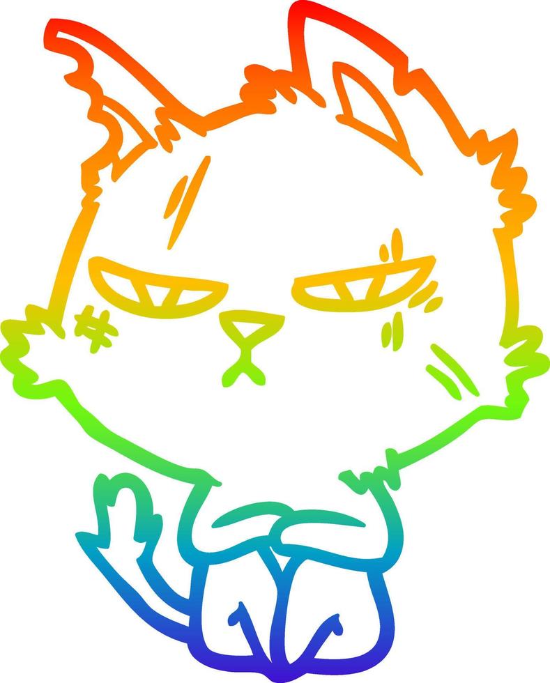 regenbooggradiënt lijntekening stoere cartoon kat vector