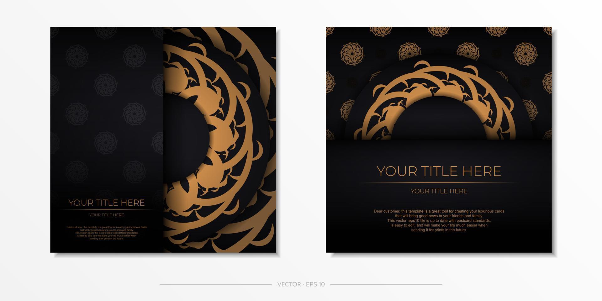 luxe zwarte vierkante ansichtkaart sjabloon met vintage abstracte mandala sieraad. elegante en klassieke vectorelementen klaar om af te drukken en typografie. vector