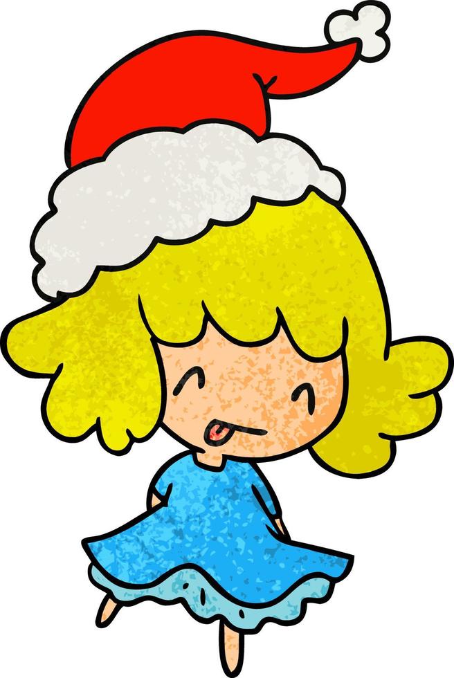 kerst getextureerde cartoon van kawaii girl vector