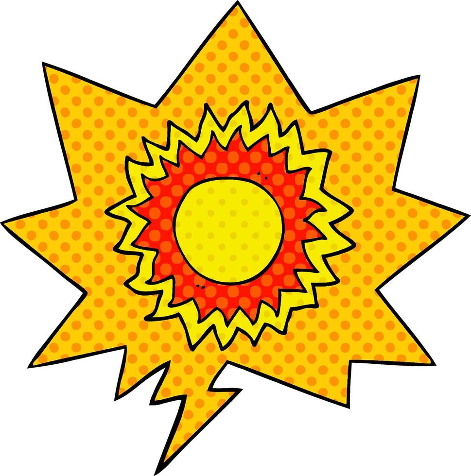 cartoon zon en tekstballon in stripboekstijl vector