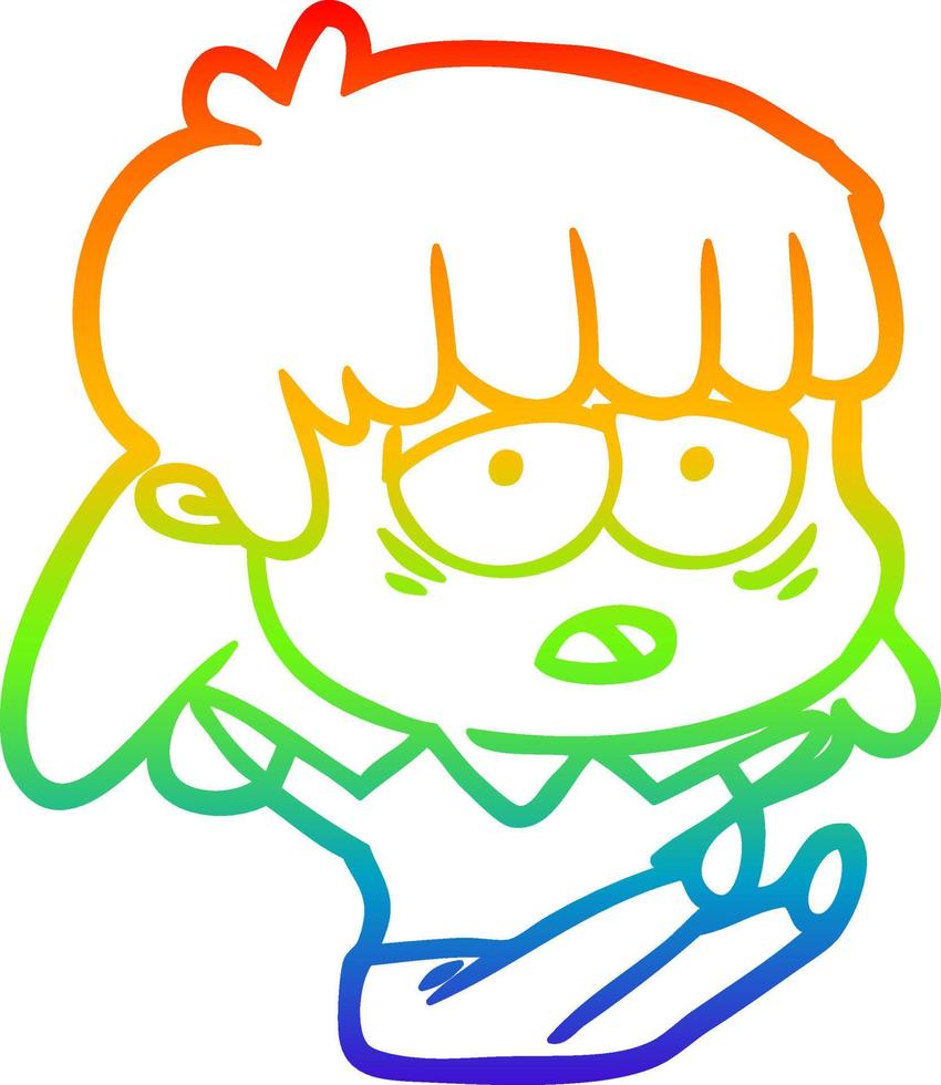 regenbooggradiënt lijntekening cartoon moe vrouw vector