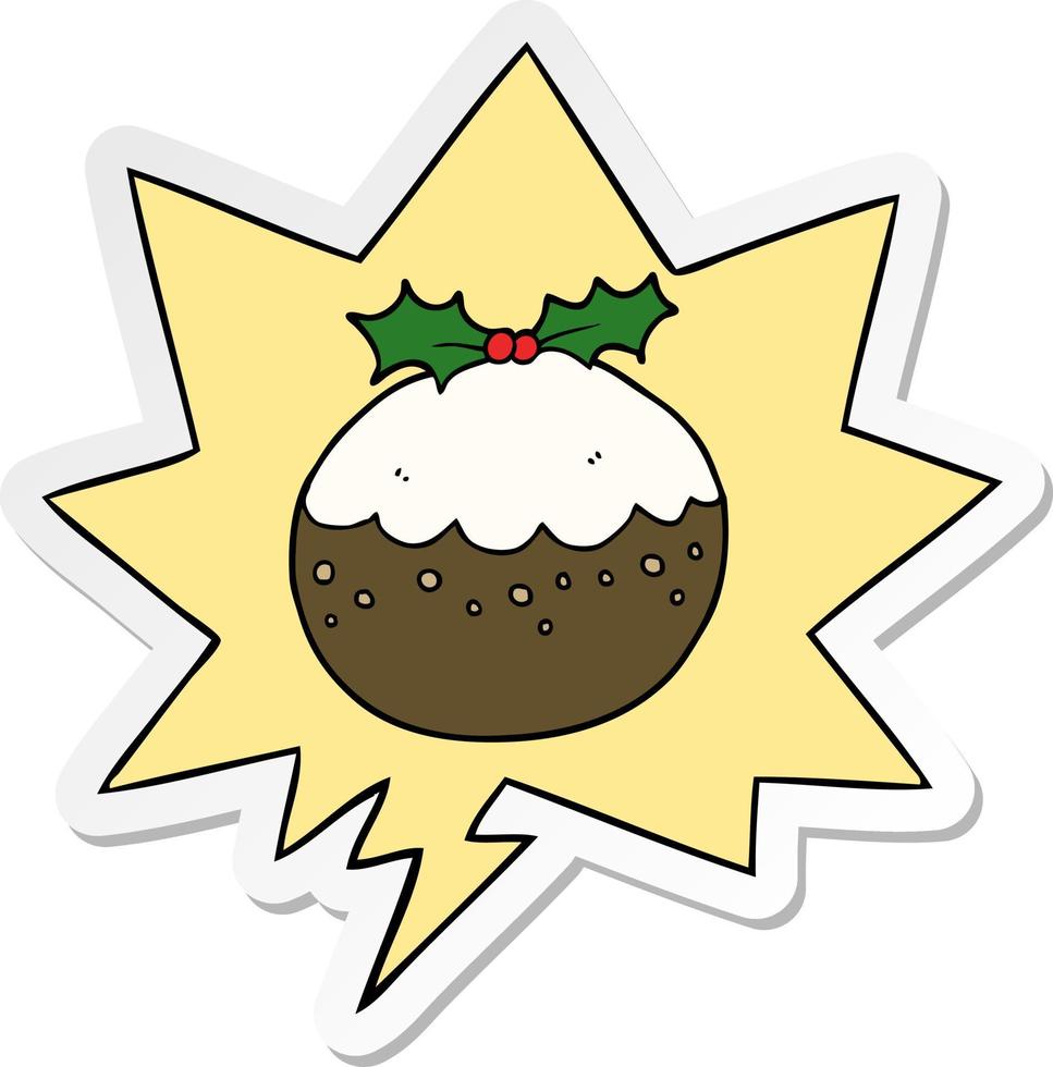 cartoon kerstpudding en tekstballon sticker vector