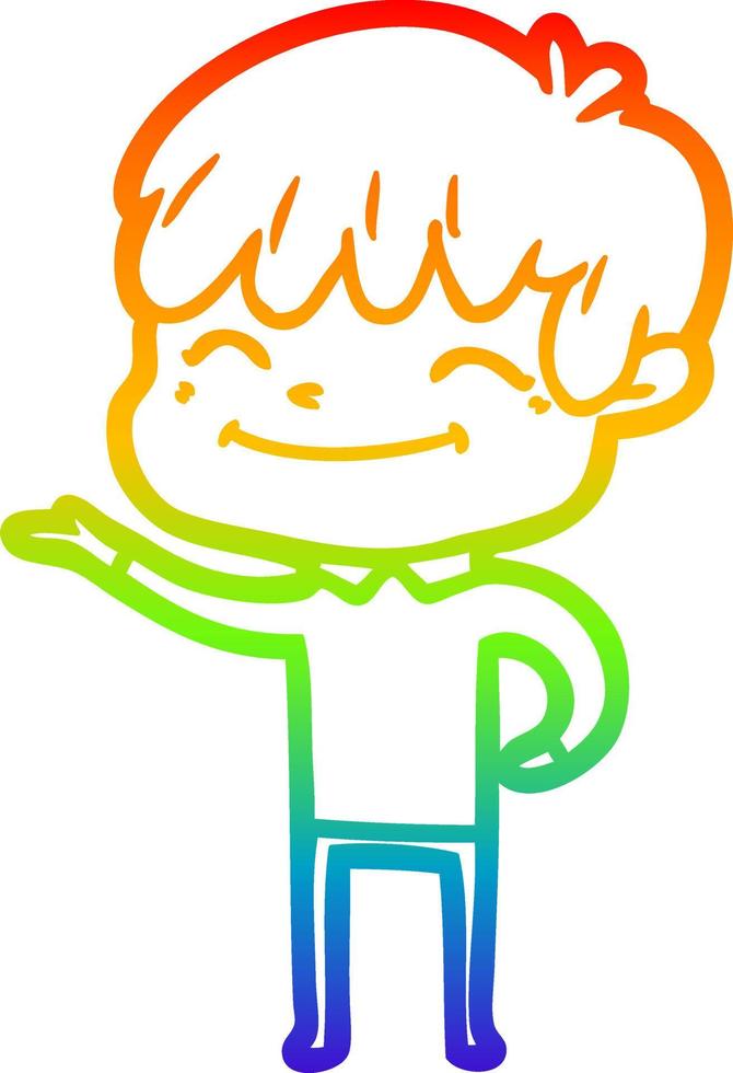 regenbooggradiënt lijntekening cartoon gelukkige jongen vector