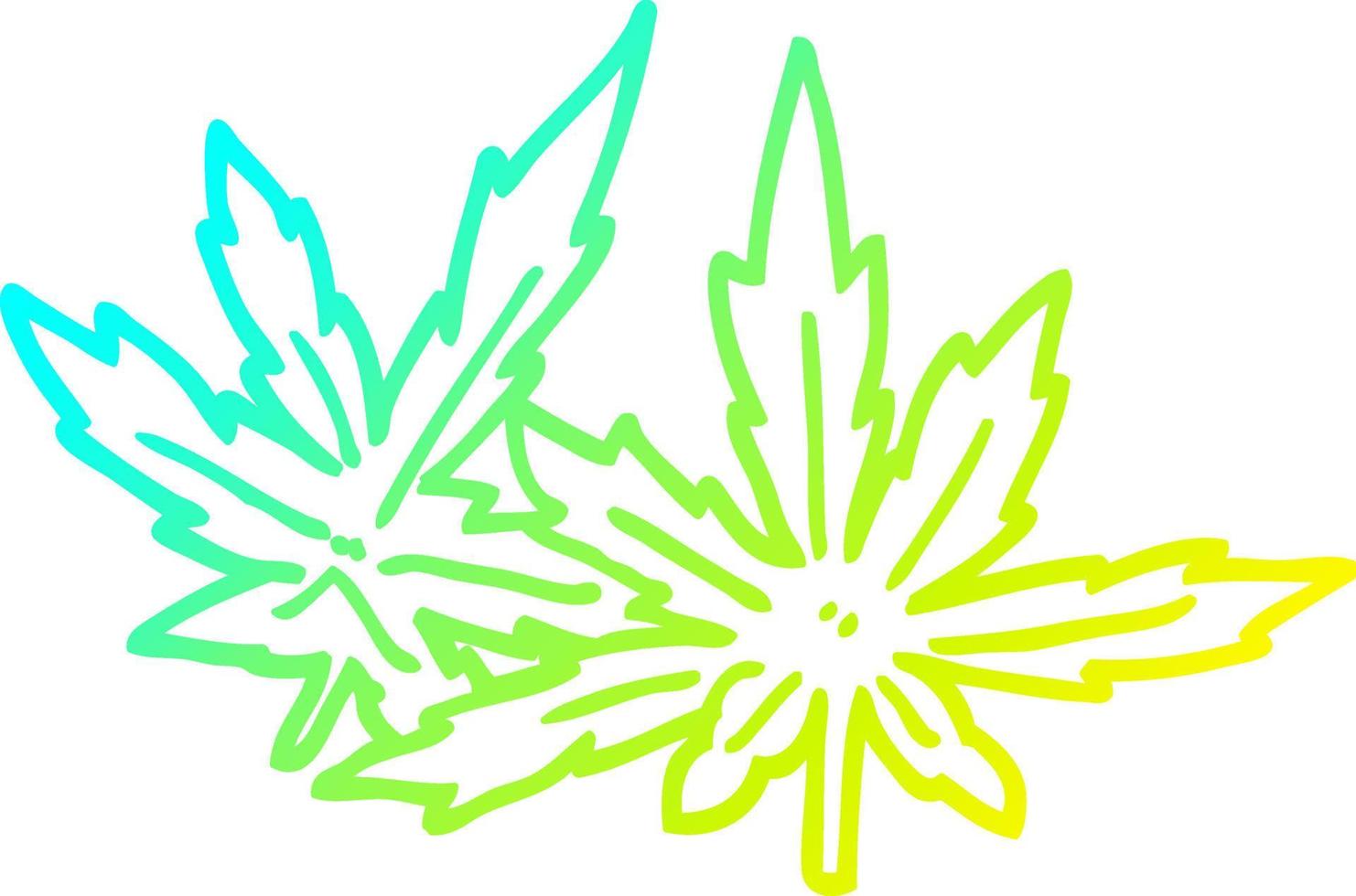 koude gradiënt lijntekening cartoon marihuanabladeren vector