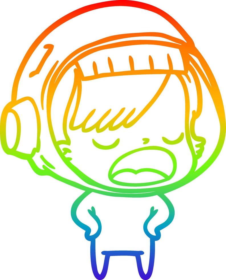 regenbooggradiënt lijntekening cartoon astronaut vrouw uitleggen vector