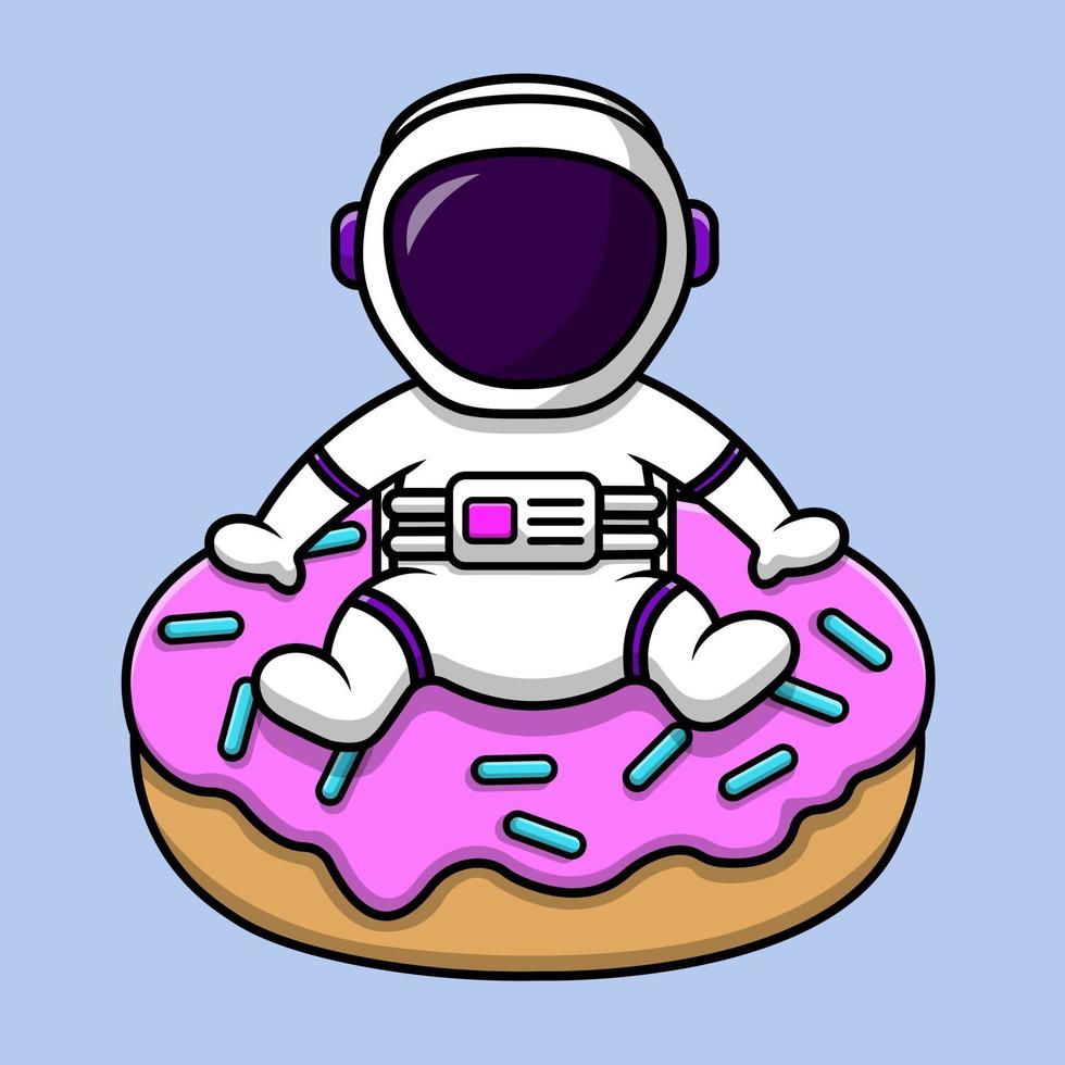 schattige astronaut op donut cartoon vectorillustratie pictogram. wetenschappelijk voedsel plat cartoonconcept vector